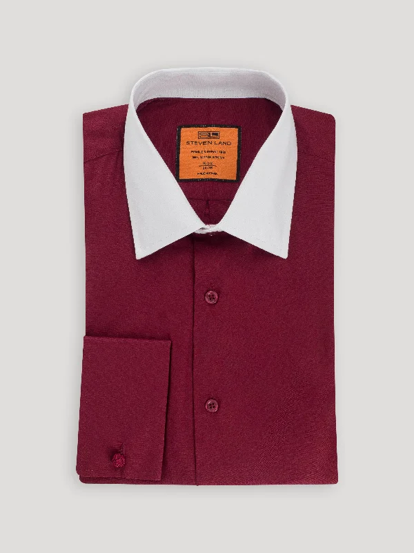 Celebrity Must-have Poplin Dress Shirt | Classic Fit | French Cuff | 100% Cotton | Burgundy