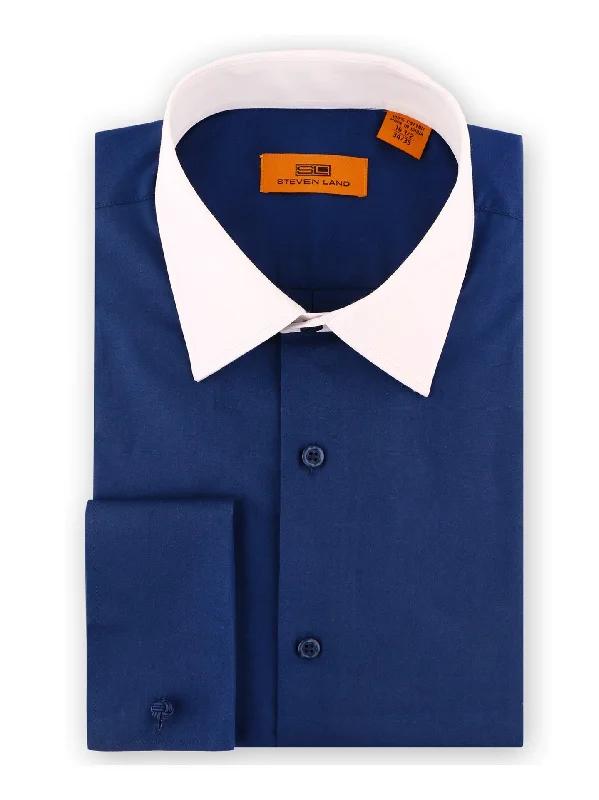 Classic Retro Poplin Dress Shirt | Classic Fit | French Cuff | 100% Cotton | Navy