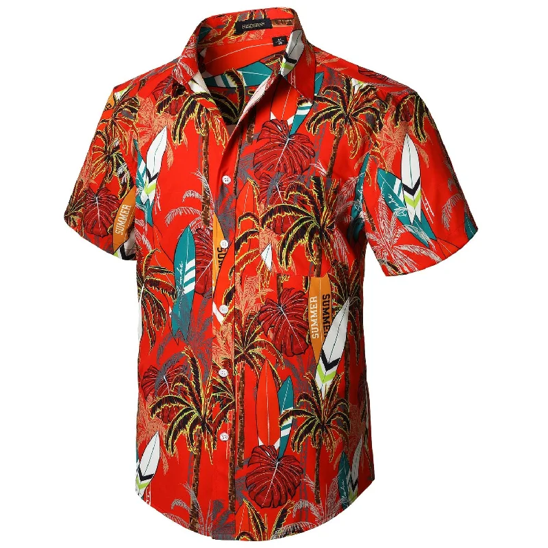 Basic Version Summer Hawaiian Shirts with Pocket - 05-ORANGE RED