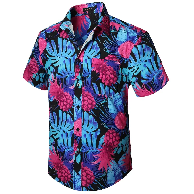 Fashion Classic Summer Hawaiian Shirts with Pocket - 06-PURPLE/NAVY/BLACK