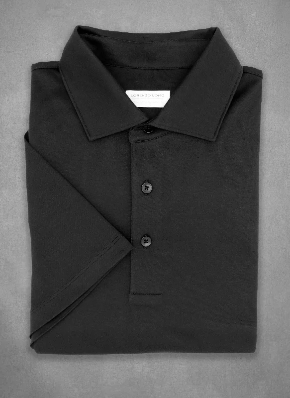 Simple Elegance Supima® Cotton Short Sleeve Polo Shirt in Black