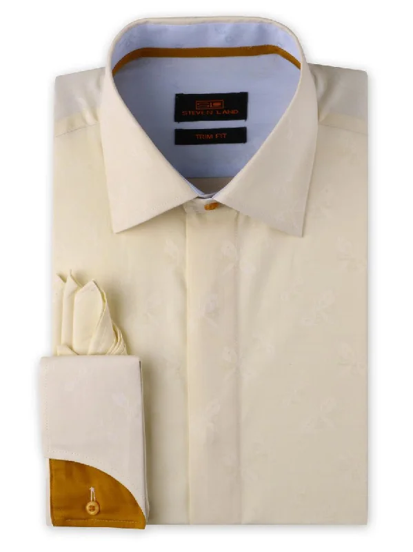 Comfortable Design Steven Land | Dress Shirt | TA1908 | Trim Fit | Spread Collar | Shaped Convertible Cuff | Ochre