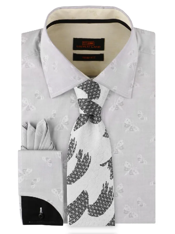 Stunning Fashion Steven Land | Dress Shirt | TA1908 | Trim Fit | Spread Collar | Shaped Convertible Cuff | Silver