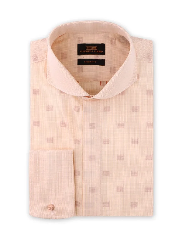 Fashionable And Versatile Peach Cream Shadow Blocks Dress Shirt  | Trim Fit | 100% Cotton | Cutaway Collar