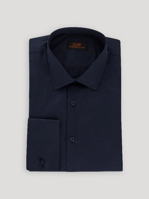 Spring Fashion The Next Generation Satin Dress Shirt | 100% Cotton | Modern Point Collar | Midnight Blue