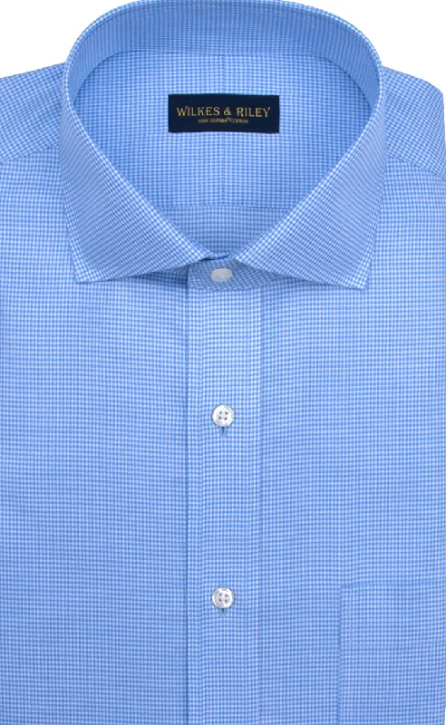 Tailored Fit Blue Houndstooth English Spread Collar Supima® Cotton Non-Iron Twill Dress Shirt