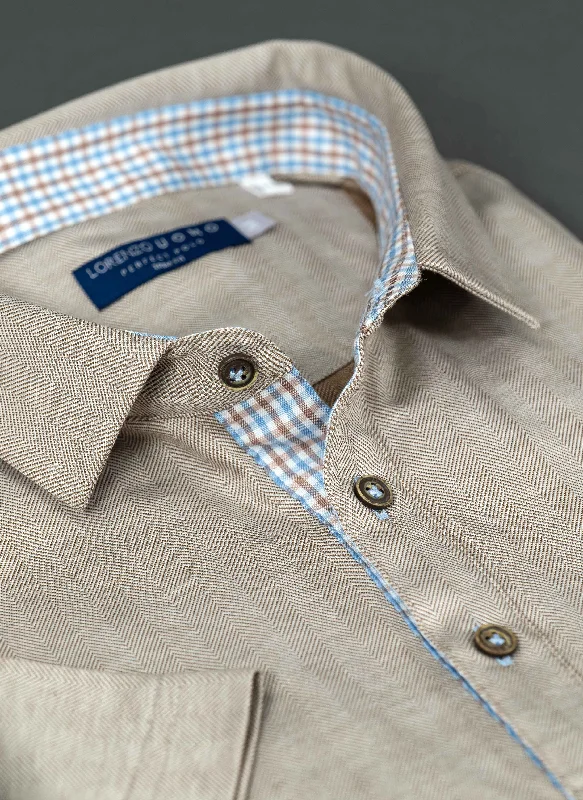 Casual Choice The Perfect Polo Shirt in Herringbone Latte Sand