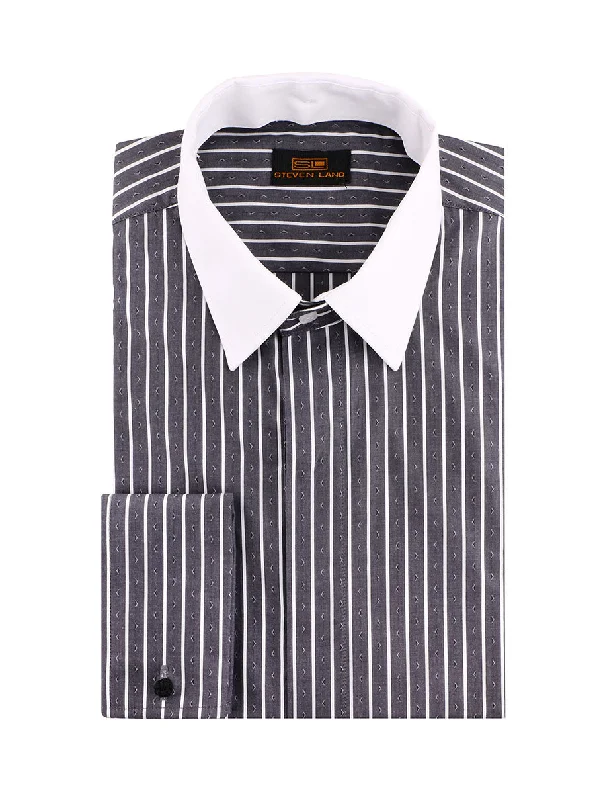 Classic Style Steven Land | 3 In 1 Dress Shirt | Interchangeable Collars | Color Black