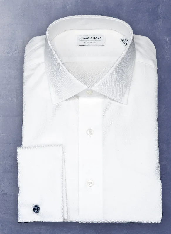 Lounge Chic William in White Nano Grid Textured French Cuff Shirt
