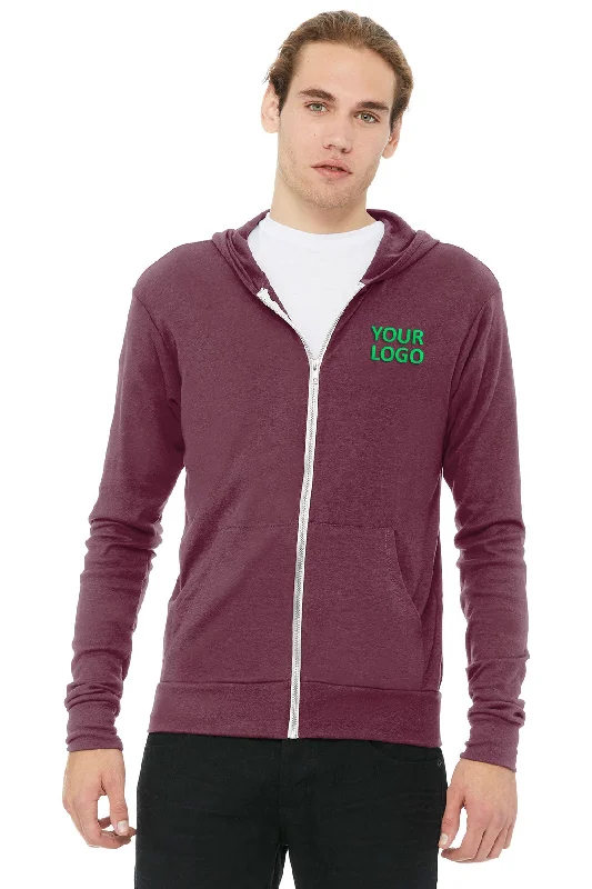 Leisure Travel Bella Canvas Unisex Triblend Full-Zip Lightweight Hoodie, Maroon