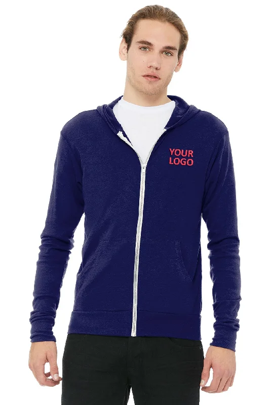 Trendy Traveler Bella Canvas Unisex Triblend Full-Zip Lightweight Hoodie, Navy