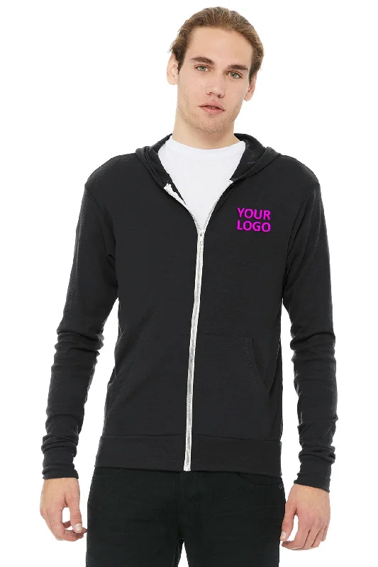 Low-key Luxury Bella Canvas Unisex Triblend Full-Zip Lightweight Hoodie, Solid Dark Grey