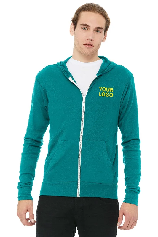 Cool Summer Bella Canvas Unisex Triblend Full-Zip Lightweight Hoodie, Teal