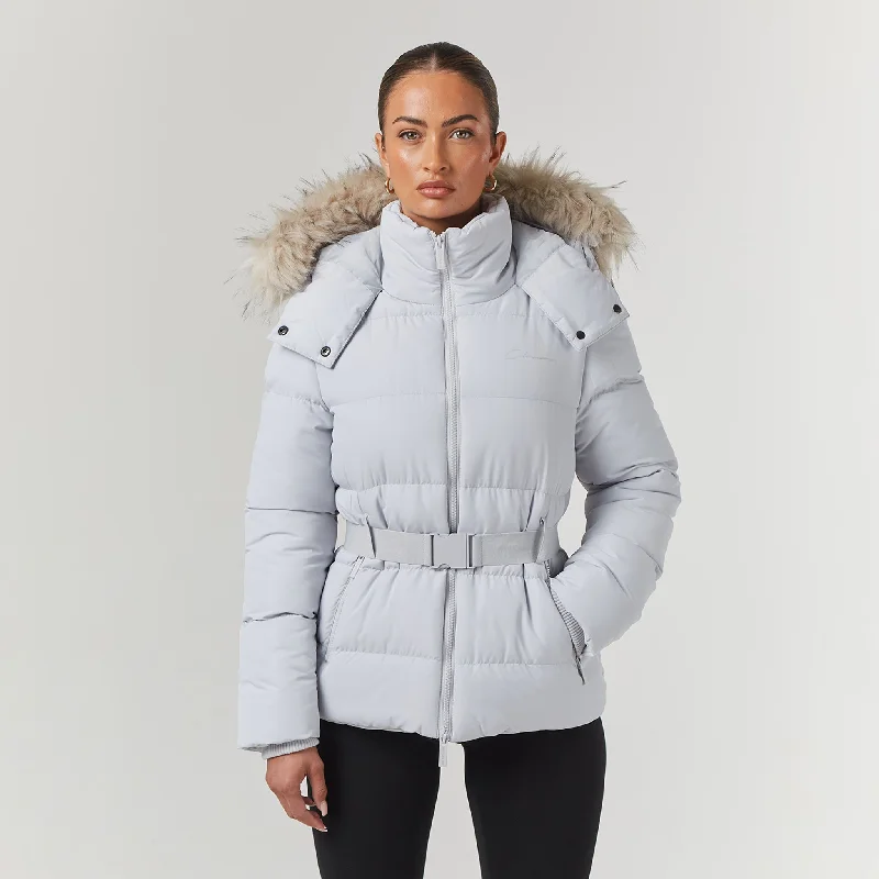 Luxe Comfort Belted Ski Jacket | Ice Grey