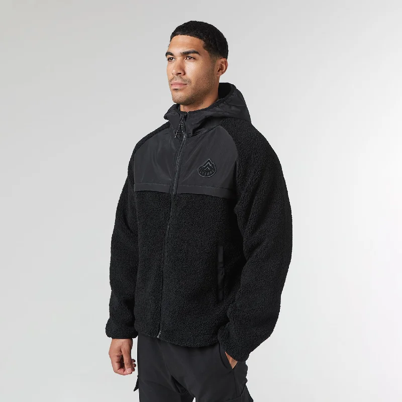 Fashion Innovation Crinkle Borg Panel Jacket | Black