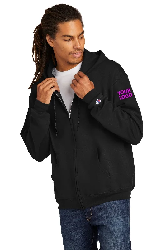 Cozy Lounge Wear Champion Eco Fleece Full-Zip Hoodie, Black