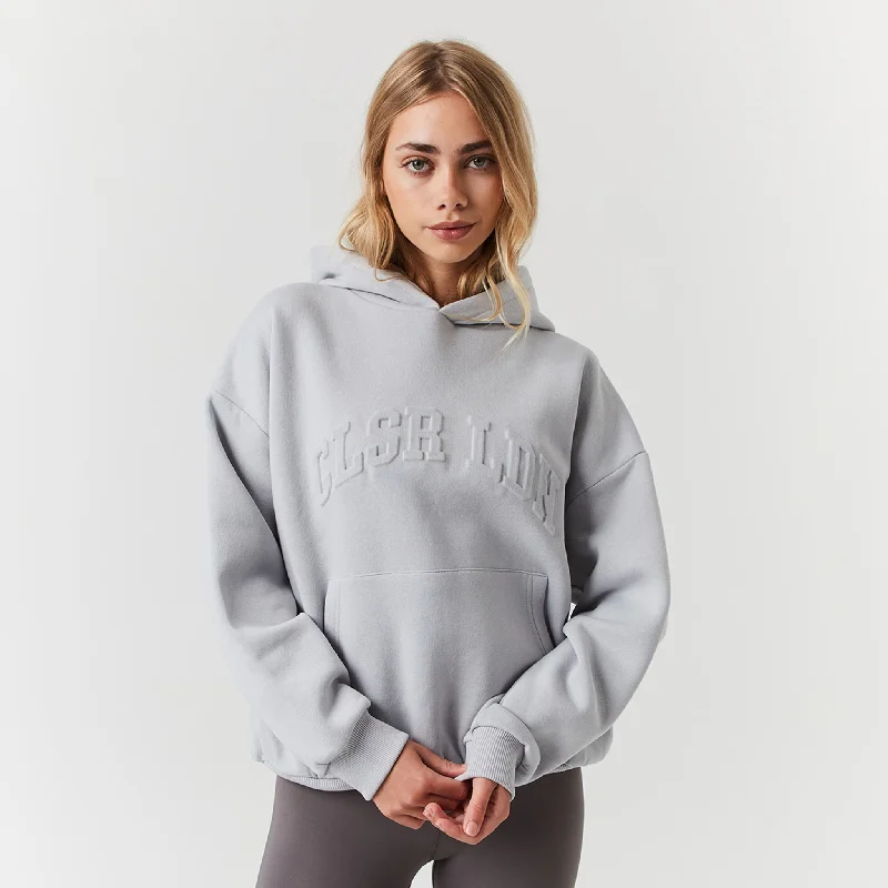 Fashion Must-have Embossed Varsity Hoodie | Ice Grey