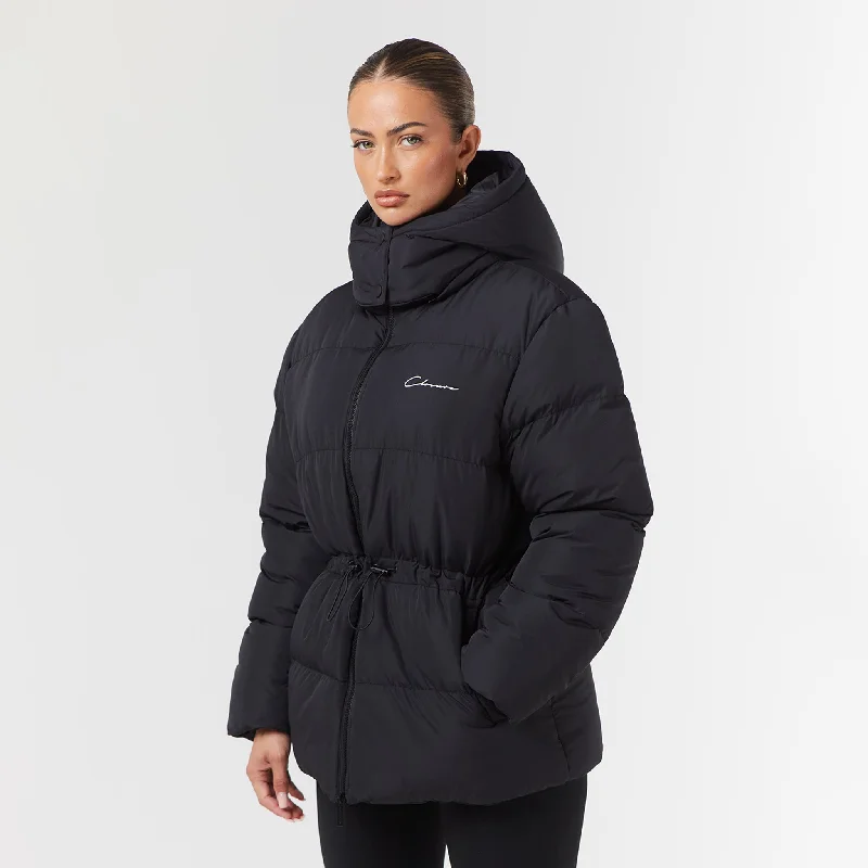 Slim Fit Toggle Waist Puffer | Black
