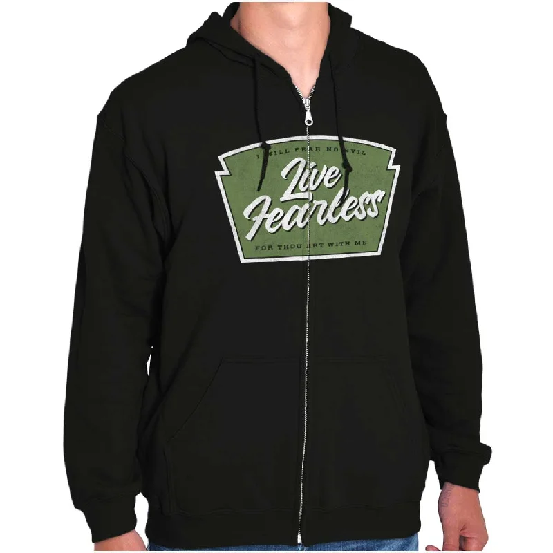Soft Relaxation Wear Live Fearless in God Zip Hoodie