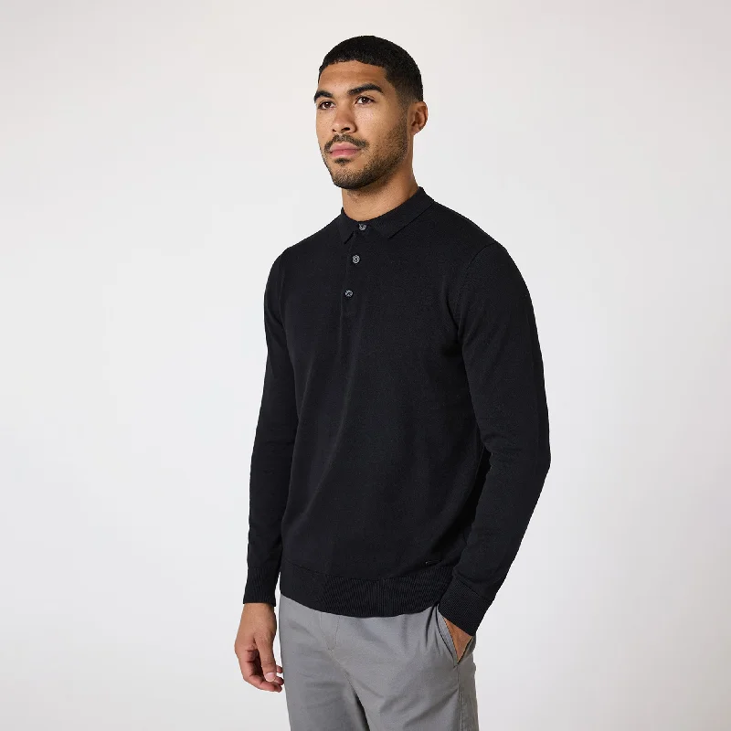 Elegant And Noble Long Sleeve Knitted Polo | Black