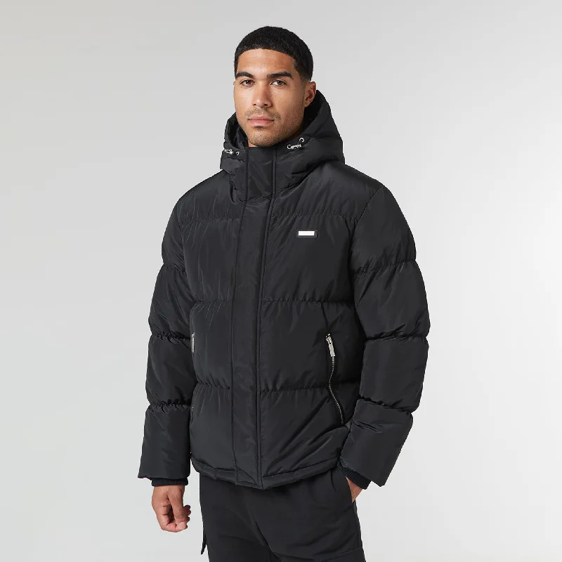 Fresh And Fashionable Smart Crinkle Nylon Puffer Jacket | Black
