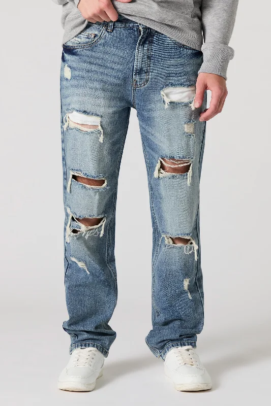 Eye-catching Personality Heavy Distressed Straight Leg Jean