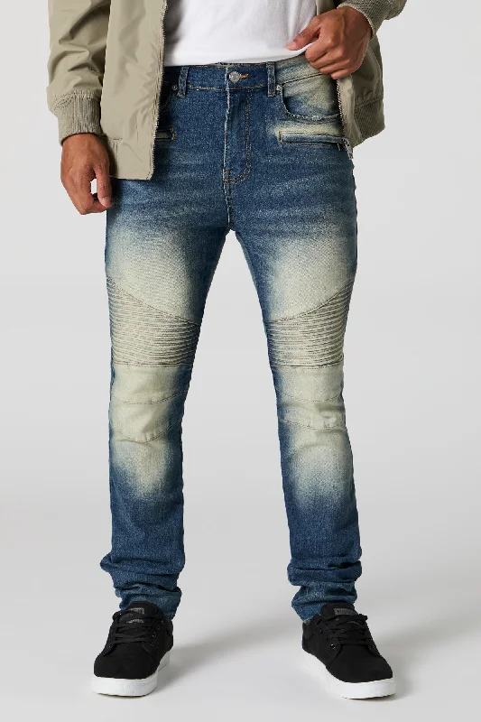 Urban Sense Vintage Wash Skinny Moto Jean