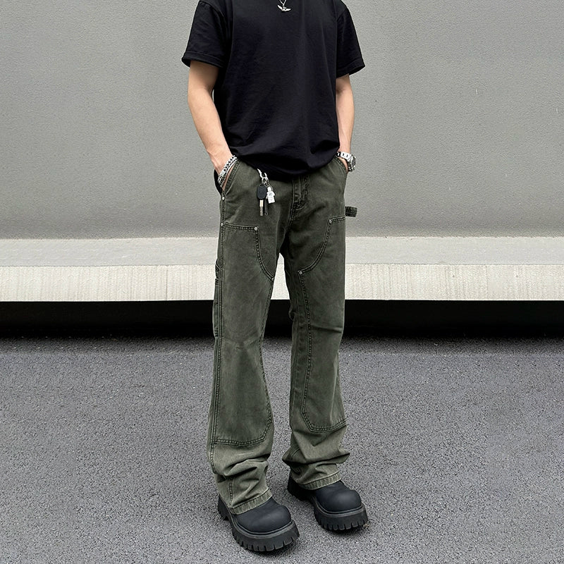 Lazy Style Dark Green Straight-leg Jeans