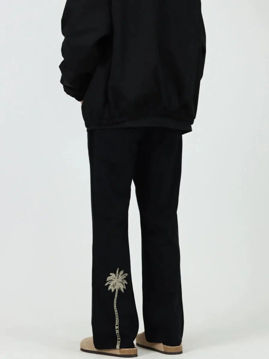 Fashionable Inner Wear Coconut Tree Embroidered Straight Jeans