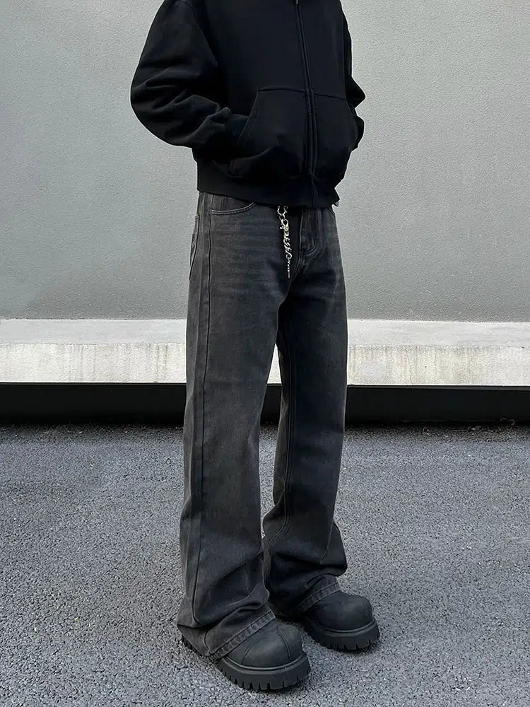 Warm Wear Dark Gray Straight-leg Jeans