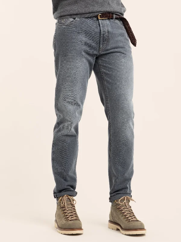 Simple Design Dark Grey Leisure Fit Five-Pocket Jeans
