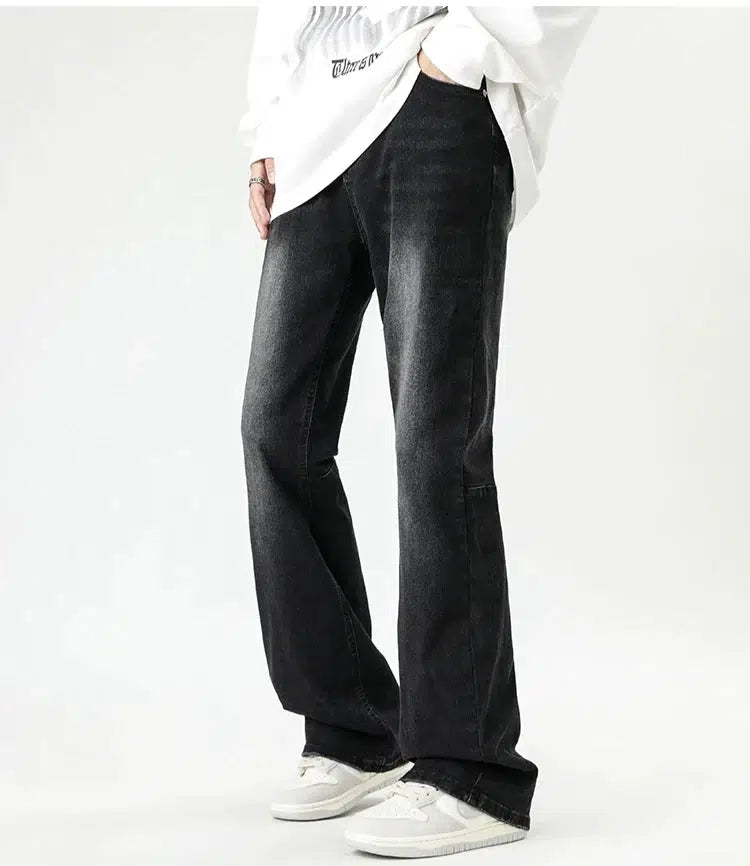 Minimal Style Distressed Black Straight Wide Leg Jeans
