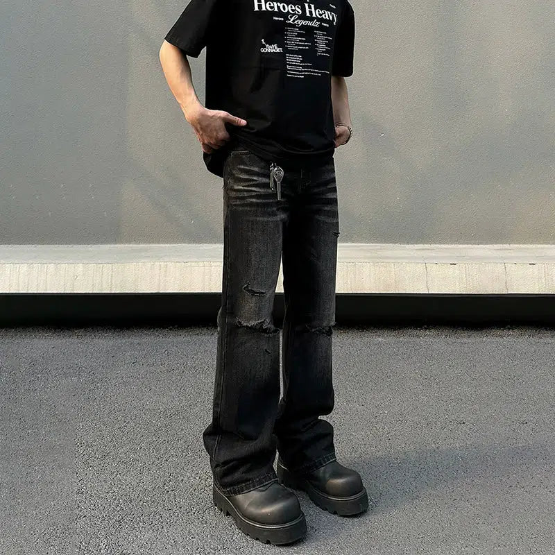 Avant-garde Design Distressed Straight-leg Jeans