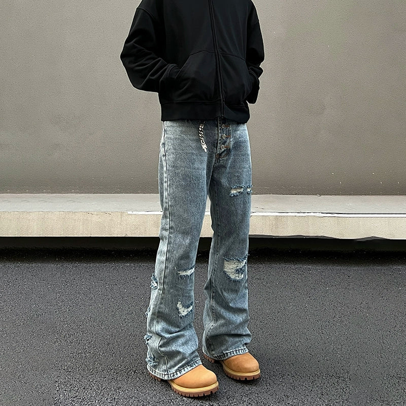 Timeless Style Distressed Wide-Leg Denim Pants
