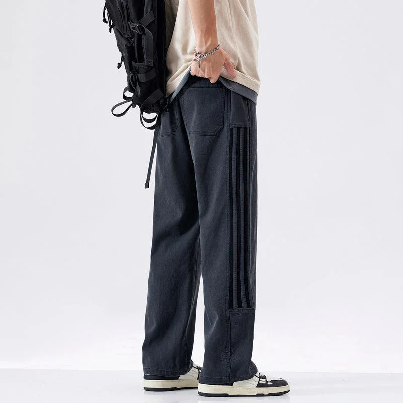 Drawstring Elastic Side Striped Jeans