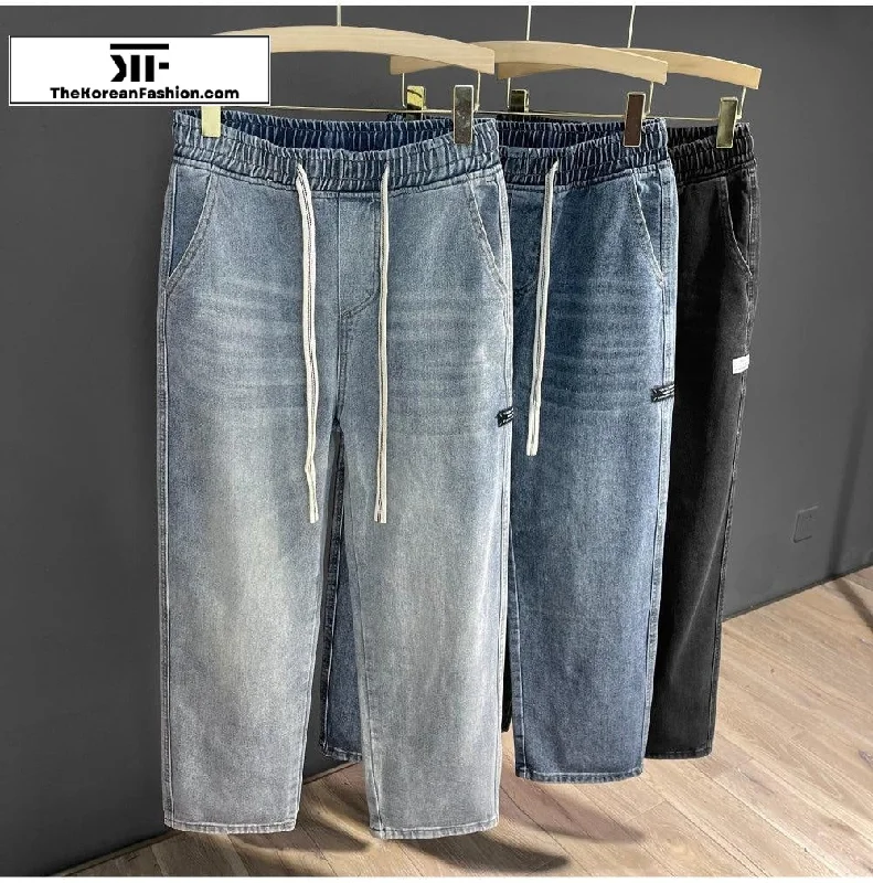 Elastic Waist Drawstring Jeans