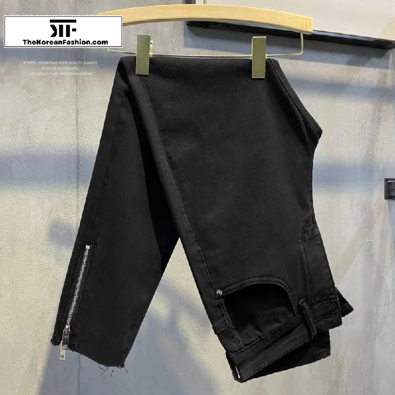 Trends Foot Zipper Slim Jeans Black Jeans