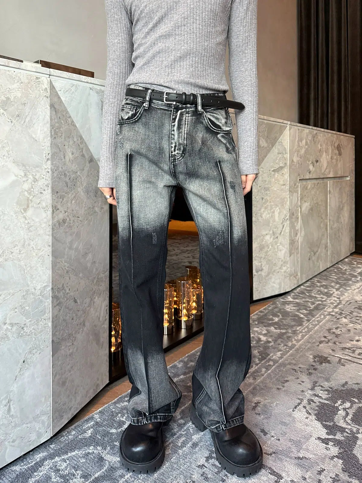 Soft Fashion Gradient Vintage Washed Denim Pants