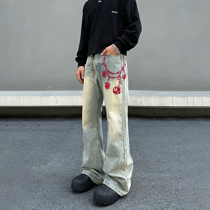 Light And Breathable Graphic Embroidery Vintage Jeans