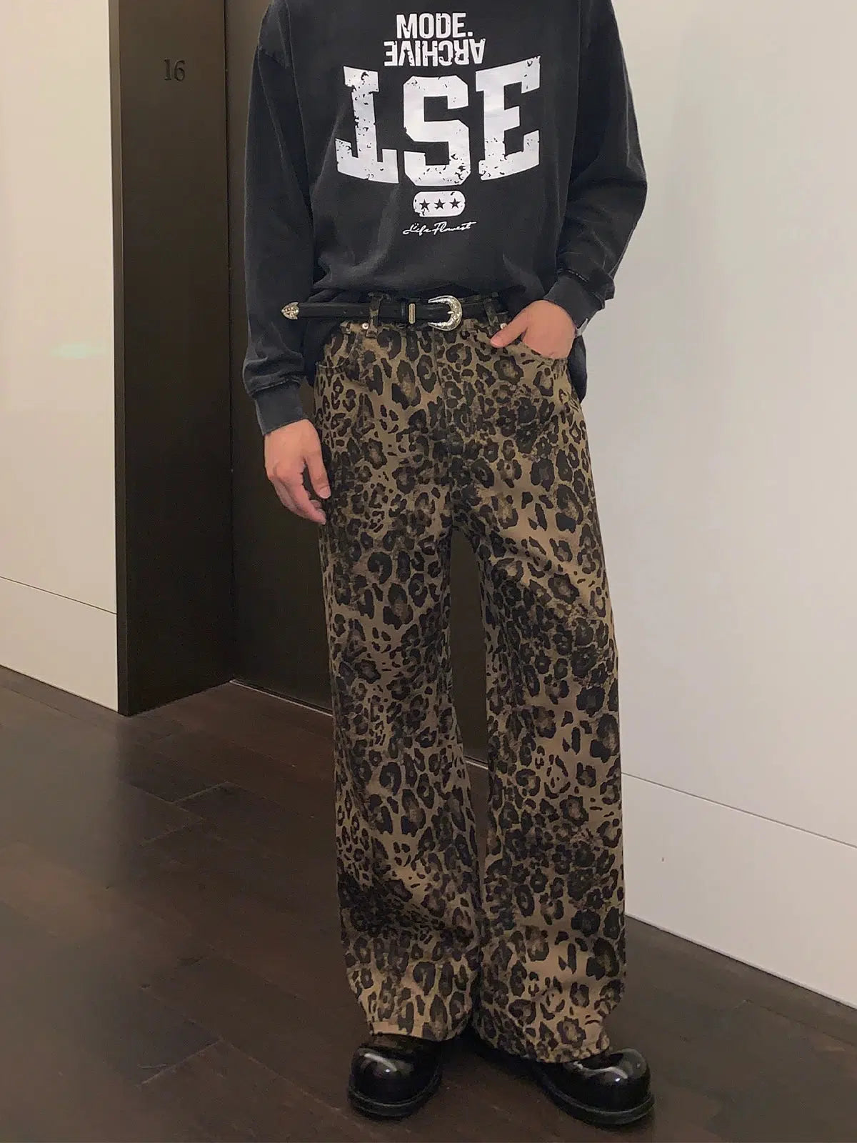 Leopard Print Straight-leg Jeans