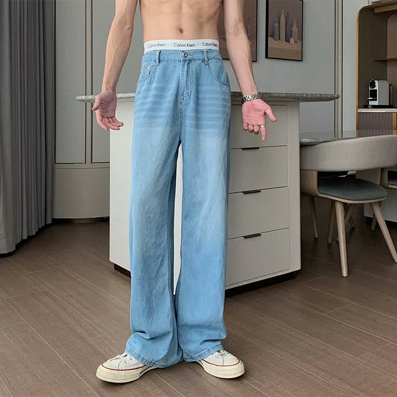 Exquisite Embroidery Light Blue Straight-leg Jeans