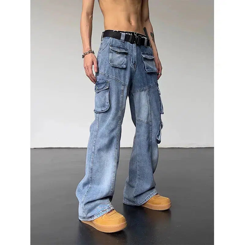 Street Cool Multi-pocket Cargo Washed Jeans