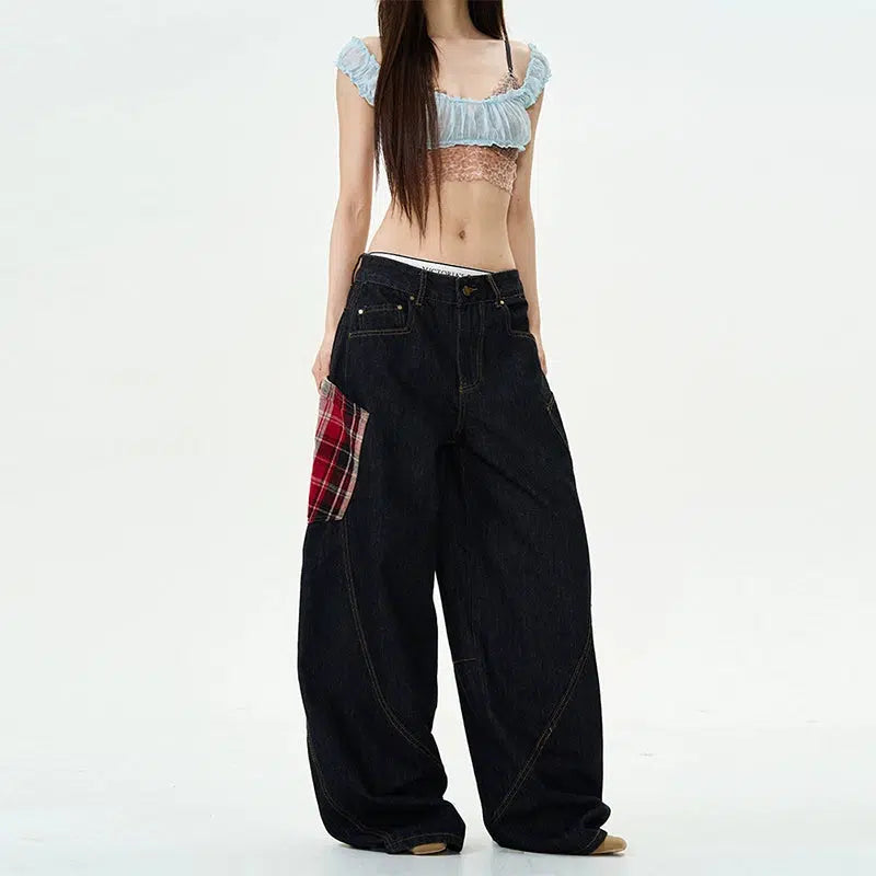 Versatile Style Patchwork Wide-Leg Denim Pants
