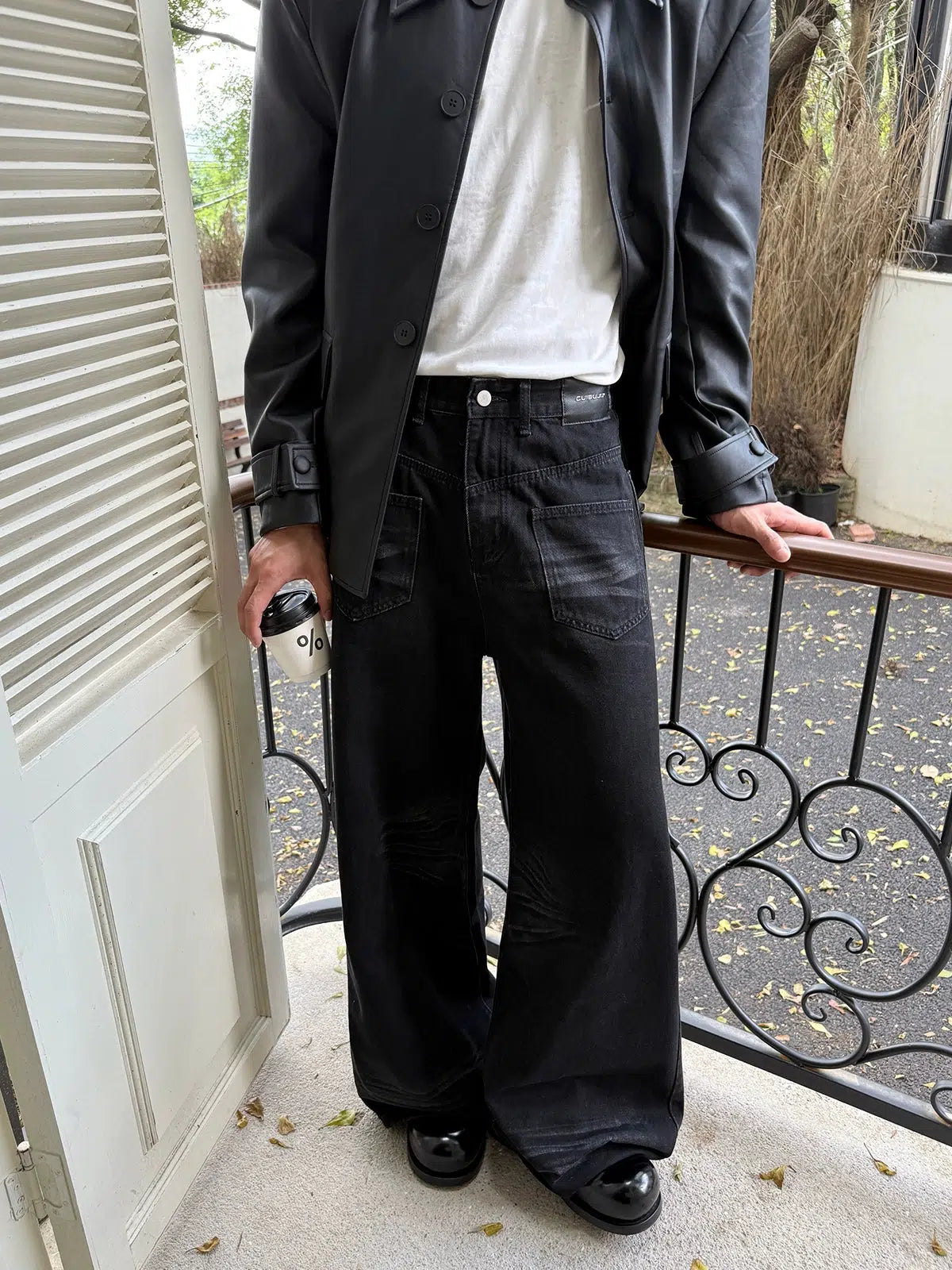 Layered Comfort Pocket Details Wide-Leg Denim Pants