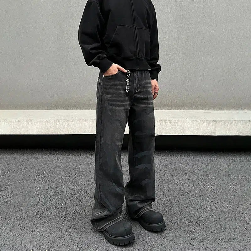 Comfortable Lifestyle Retro Ripple Straight-Leg Jeans