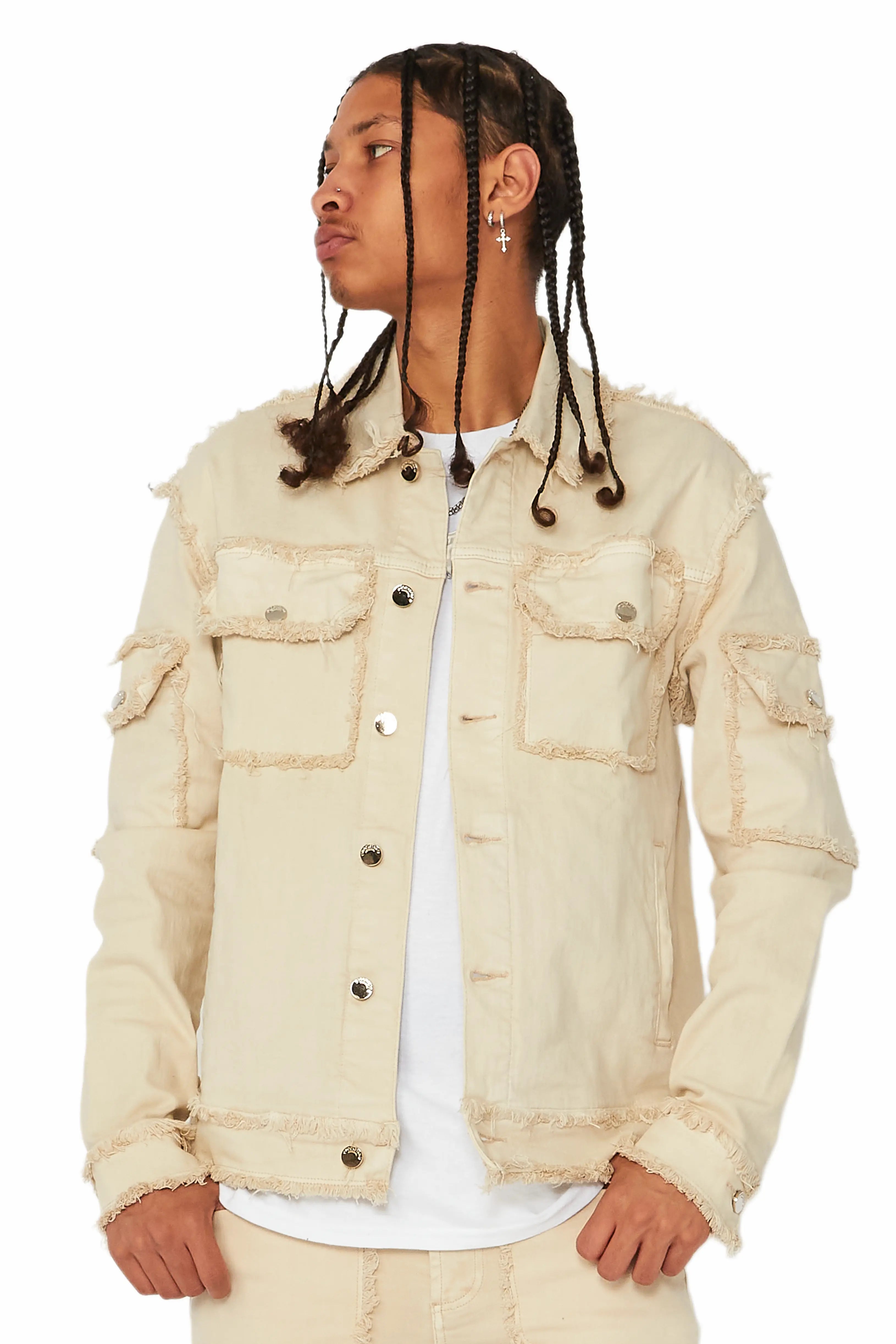 Relaxed Tops Tyrell Beige Jean Jacket
