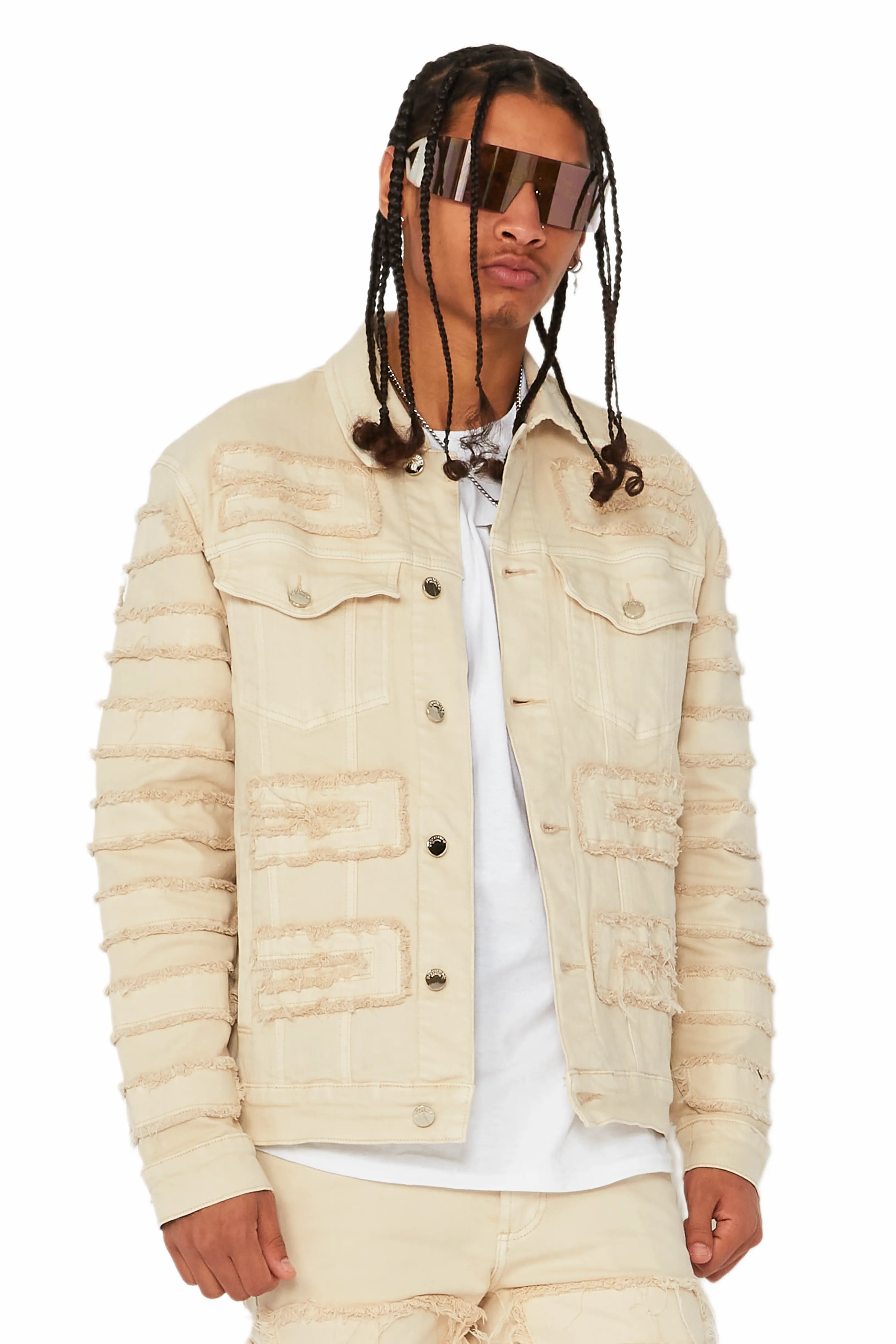 Fashion Wear Shake Beige Denim Jacket