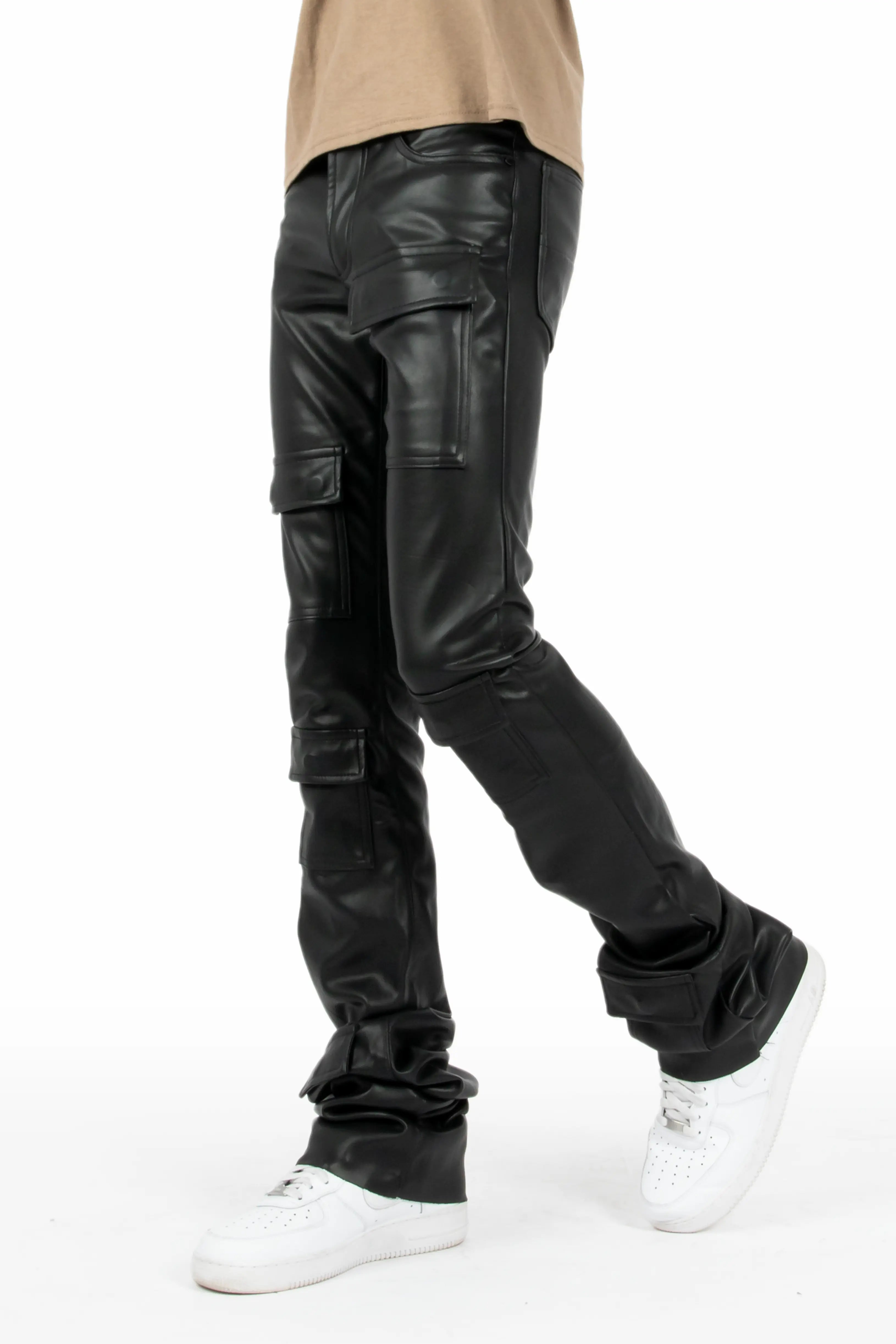 Romantic Temperament Petrus Black Faux Leather Super Stacked Flare Jean