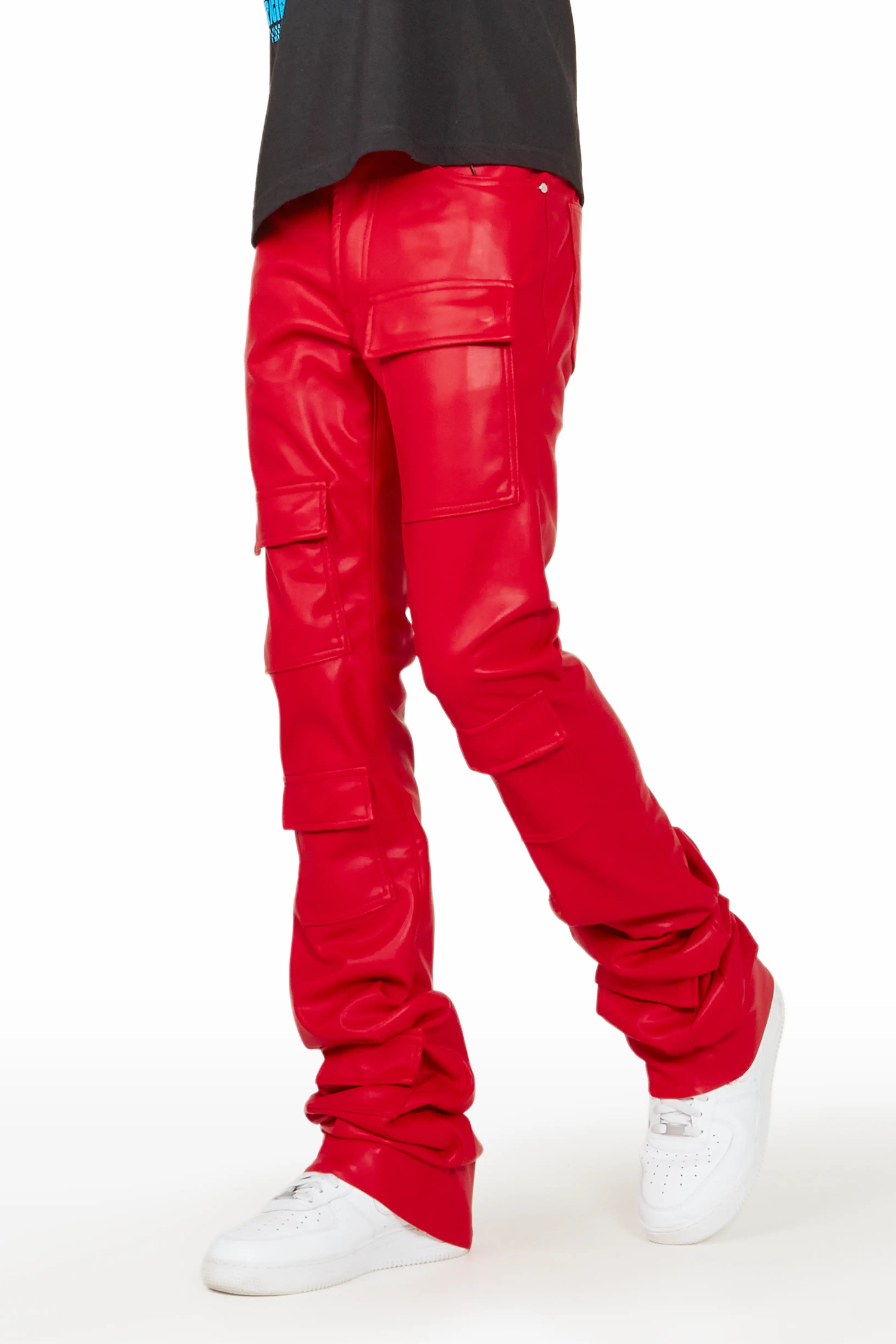 Urban Style Petrus Red Faux Leather Super Stacked Flare Jean