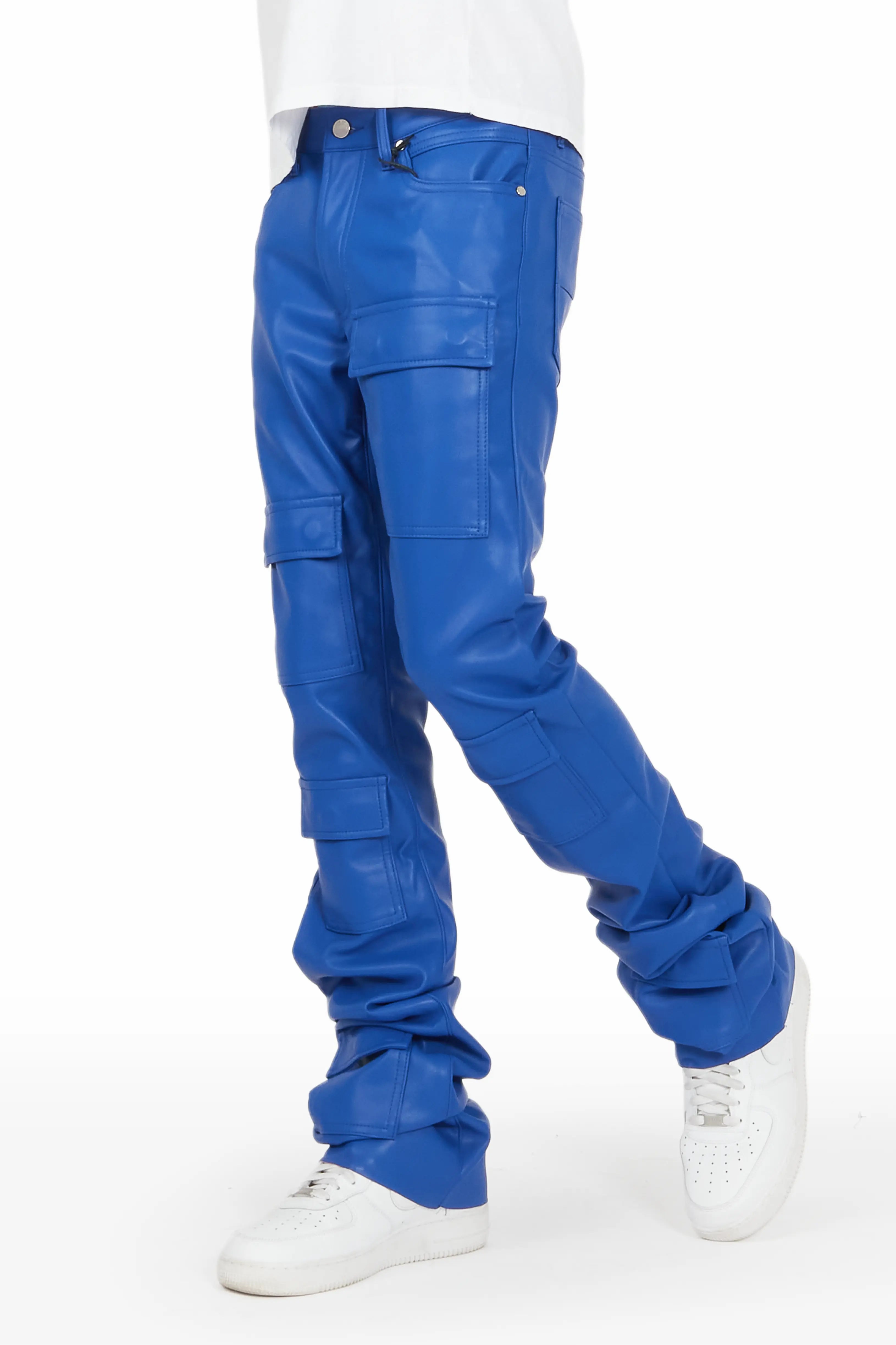 Breathable Design Petrus Royal Faux Leather Super Stacked Flare Jean